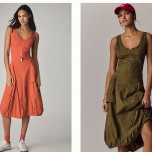 Lot of 2 set Anthropologie Daily practice bubble hem RED/Green fastpack Dress S